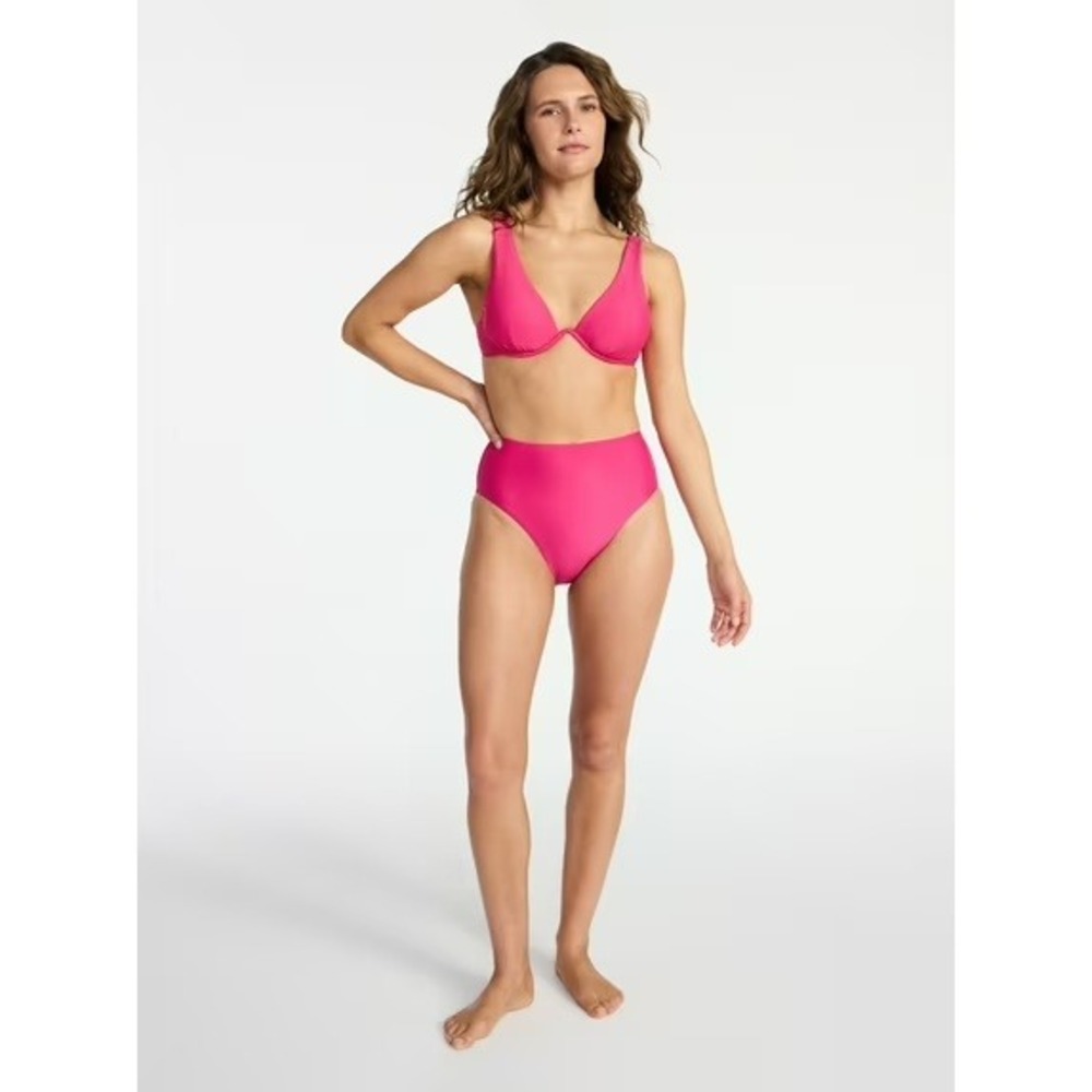 Time and Tru Bikini Top Womens XS Pink New Underwire Adjustable Straps Gold Trim